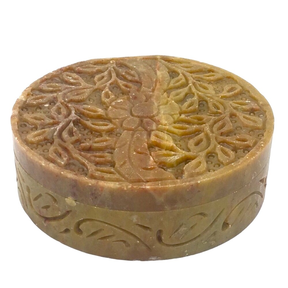 Round Flower Soapstone Jewelry Box